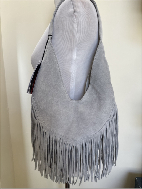 Harbour 2nd Handbags - Harbour 2nd Genuine Suede Fringe Mini Hobo Bag Gray NWT